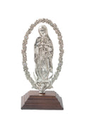 VIRGEN GUADALUPE PLATA CON BASE MADERA