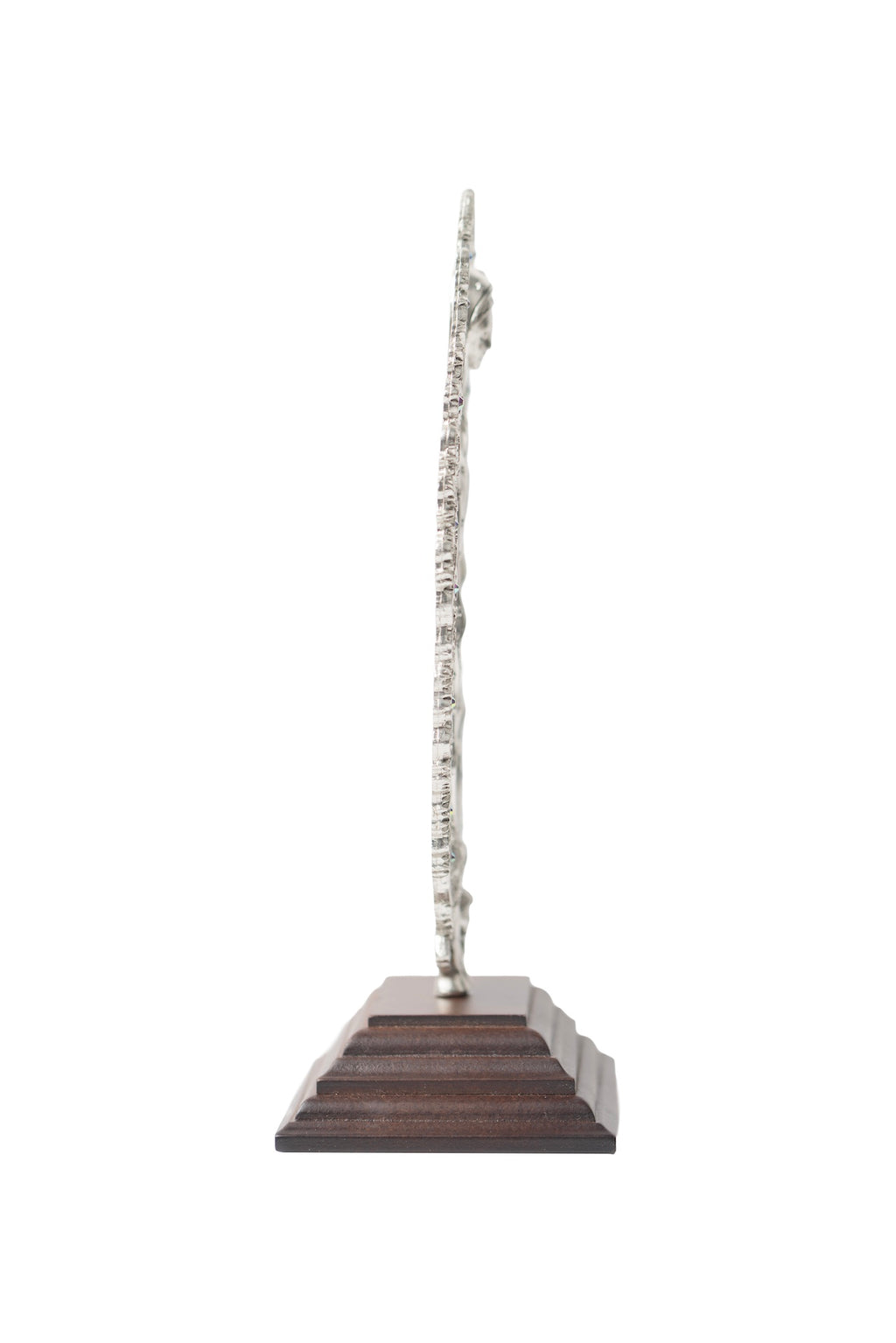VIRGEN GUADALUPE PLATA CON BASE MADERA
