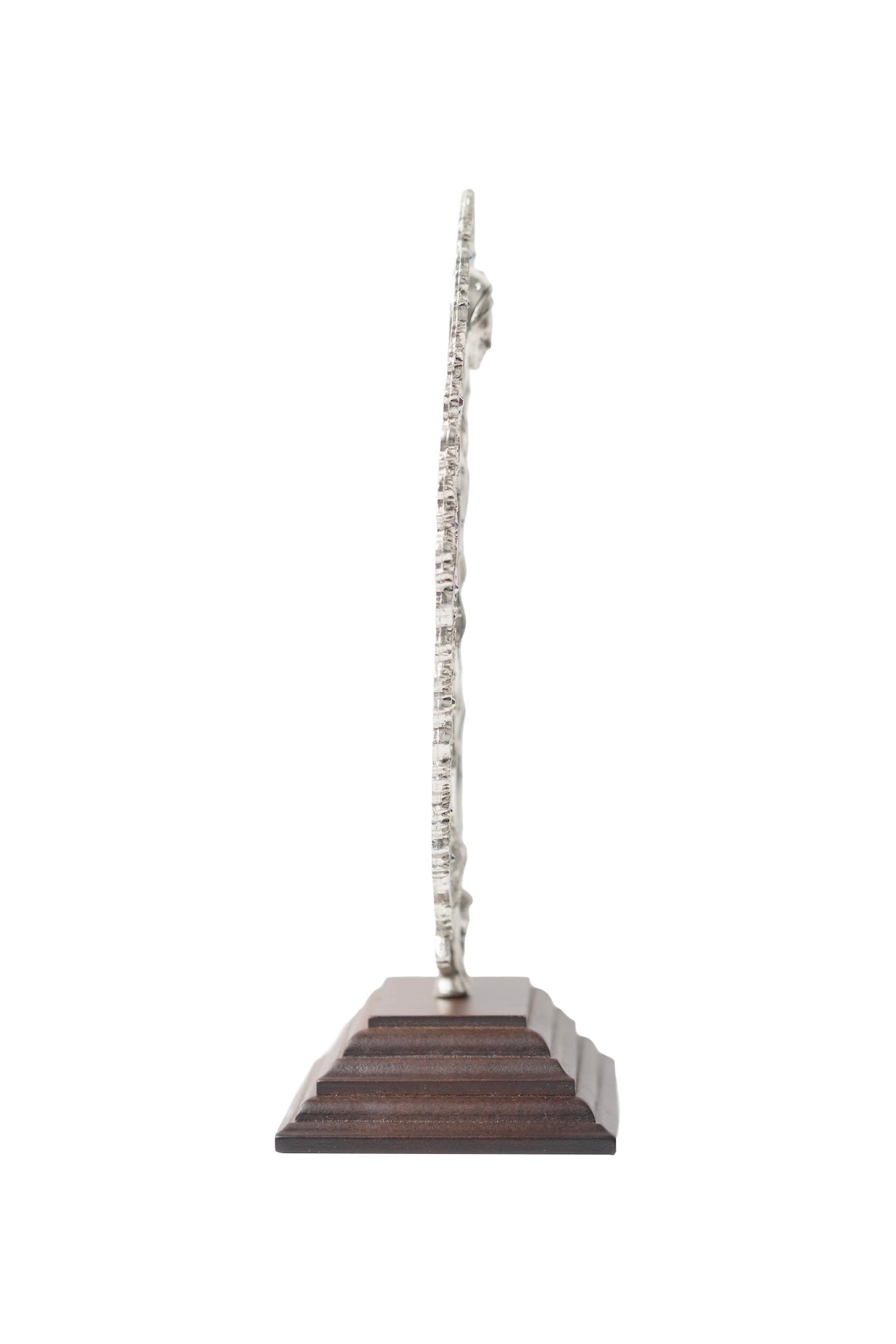 VIRGEN GUADALUPE PLATA CON BASE MADERA