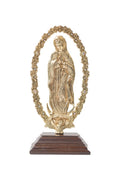 VIRGEN GUADALUPE DORADA CON BASE MADERA