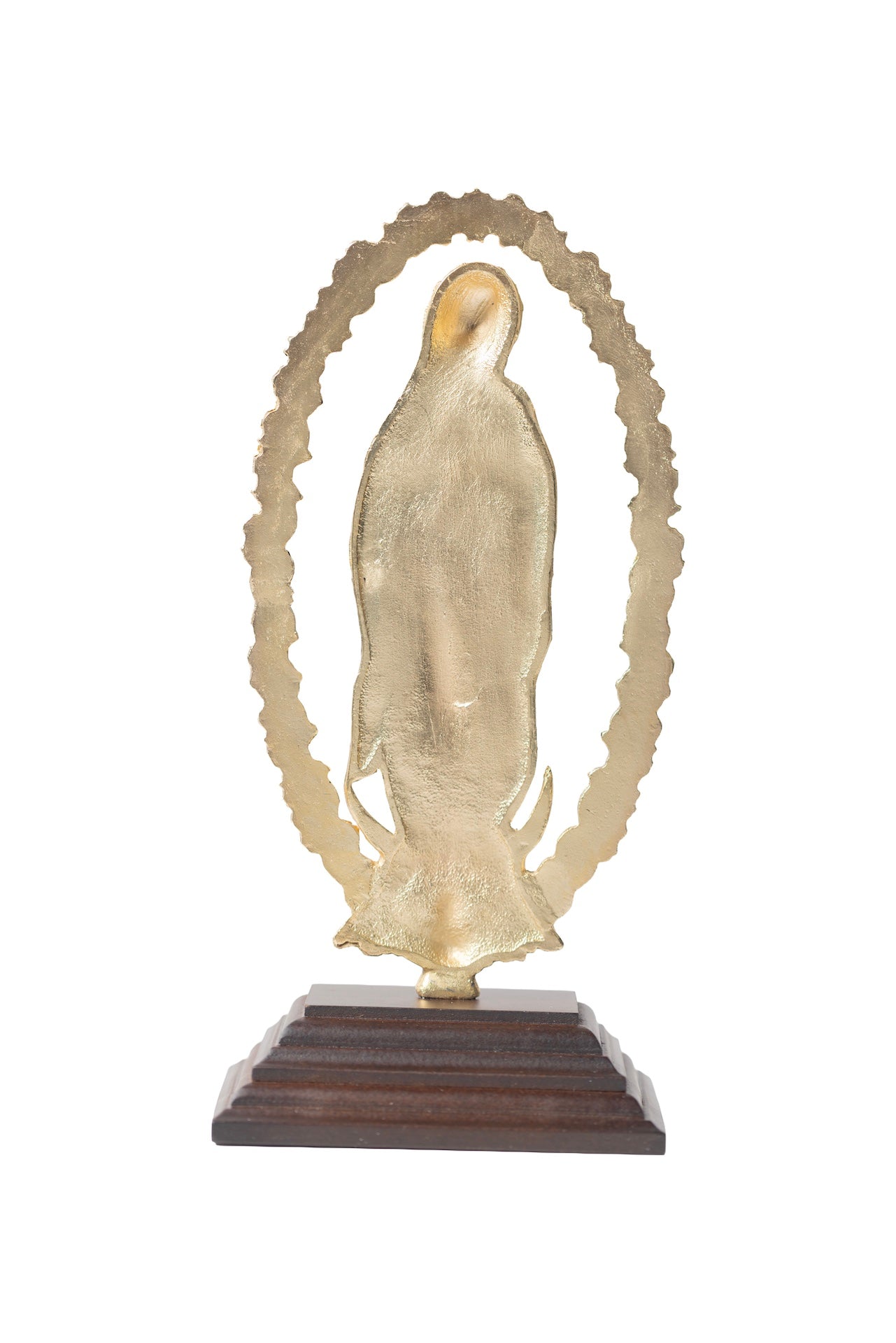 VIRGEN GUADALUPE DORADA CON BASE MADERA